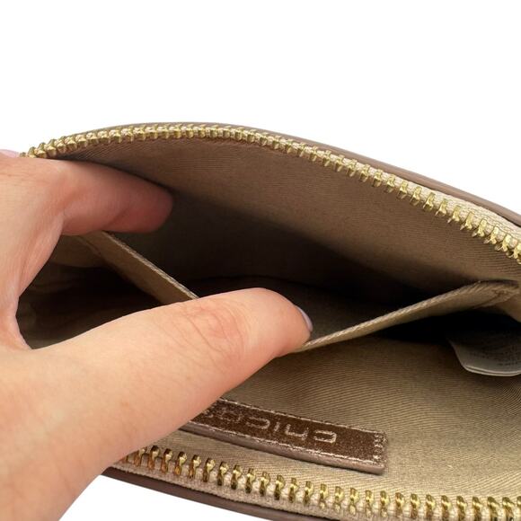 Chico's NWT Rose Gold Structured Shine Leather Pouch Cosmetic Bag Travel Case - Picture 10 of 13